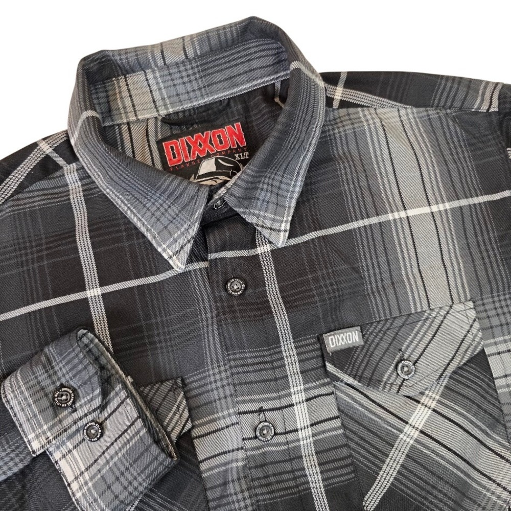 Dixxon Mens XLT Flannel Shirt Black Grey The Vito D-Tech Plaid Long Sleeve